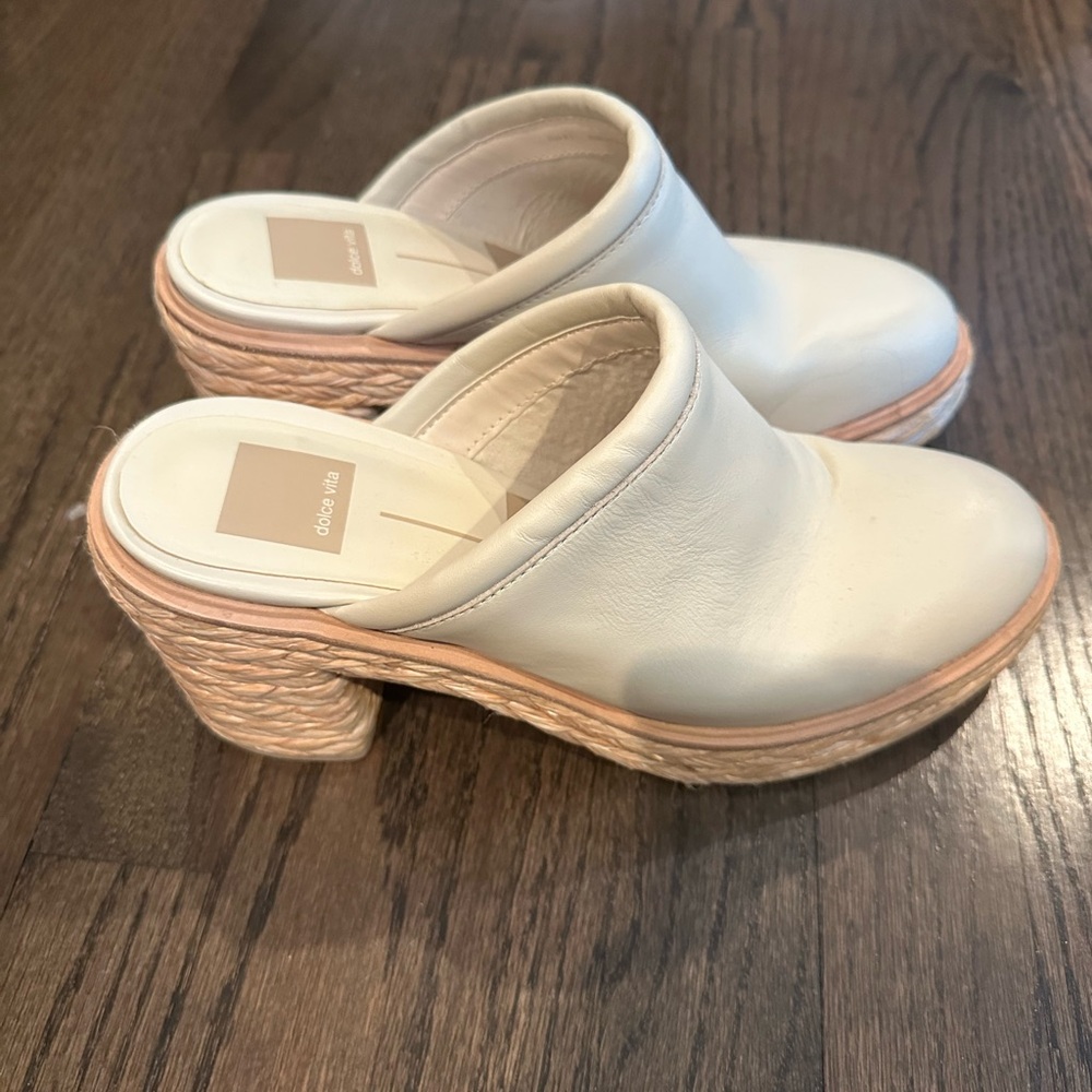 Dolce Vita White Mules with Chunky Heel